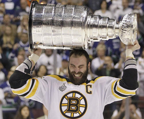 Zdeno Chara hoisting the Stanley Cup