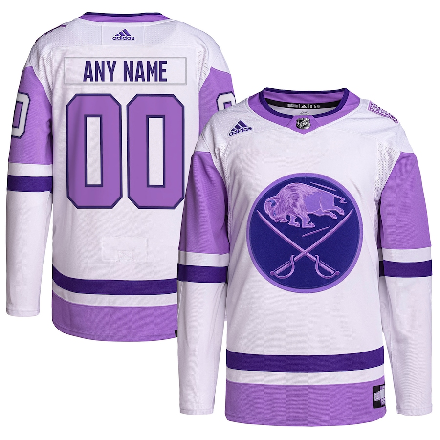 Men's Calgary Flames White/Purple Hockey Fights Cancer Primegreen Authentic Blank Practice Jersey